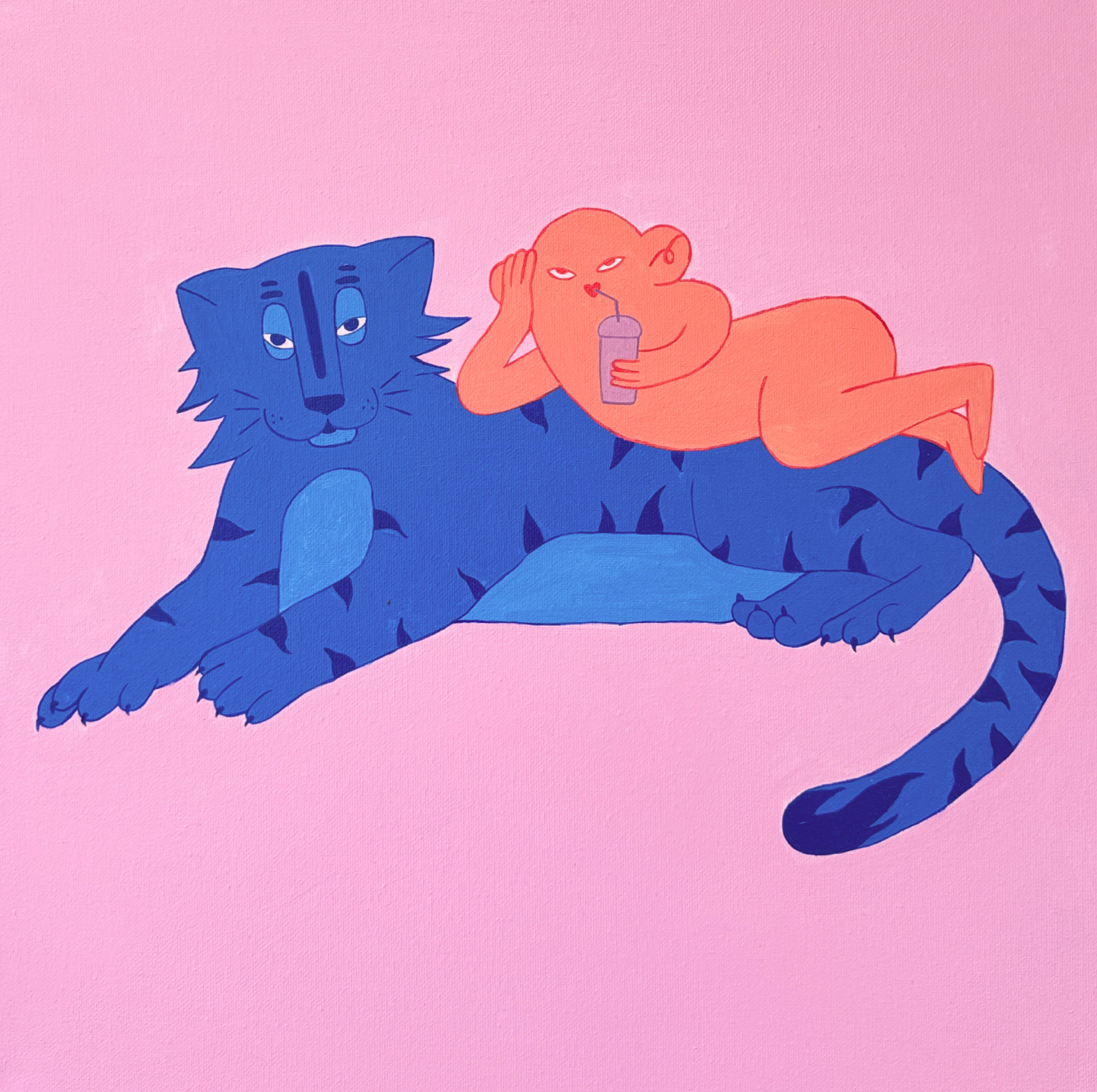 синий тигр, акрил, холст, 40 × 40 см